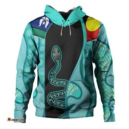 australia aboriginal custom hoodie - turquoise indigenous rainbow serpent inspired hoodie