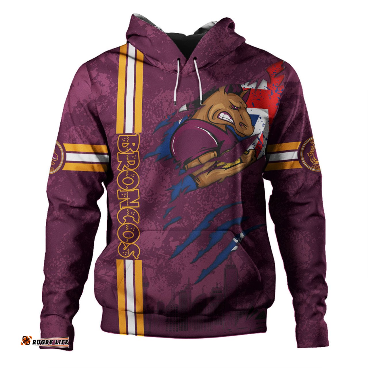 brisbane broncos hoodie - happy australia day flag scratch style