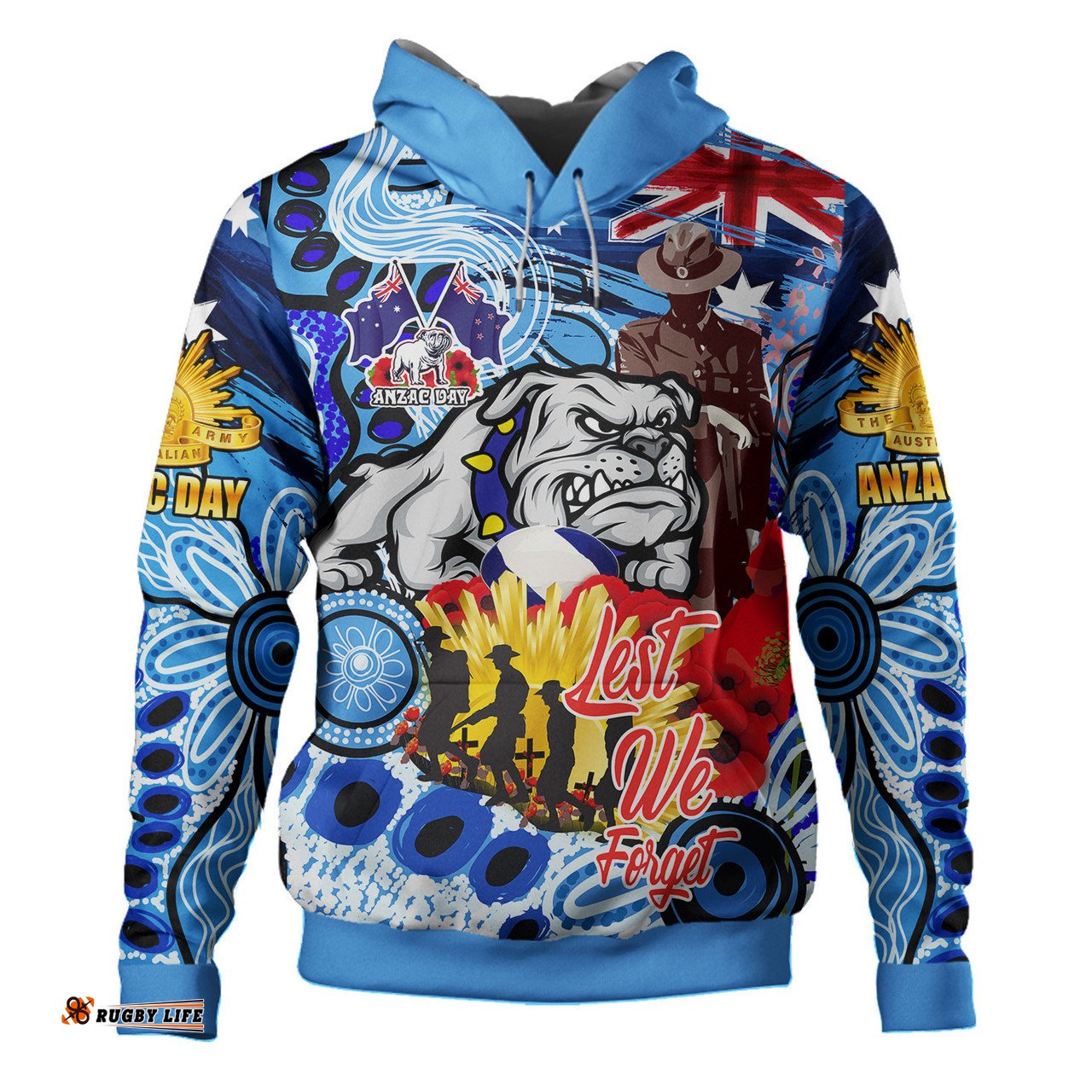 australia anzac hoodie - lest we forget australian and new zealand army corps aboriginal inspired patterns