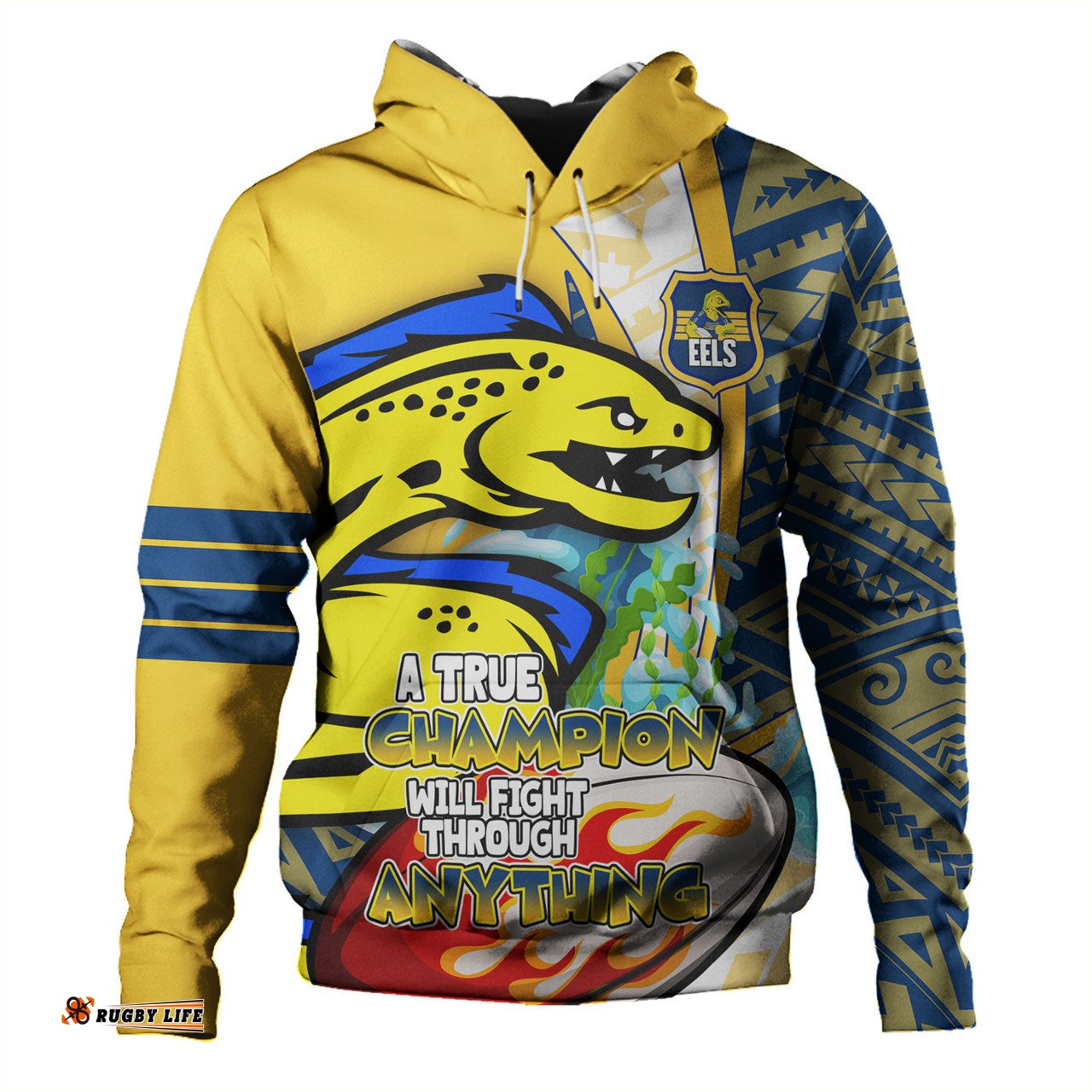 parramatta eels grand final hoodie - a true champion will fight through anything with polynesian patterns