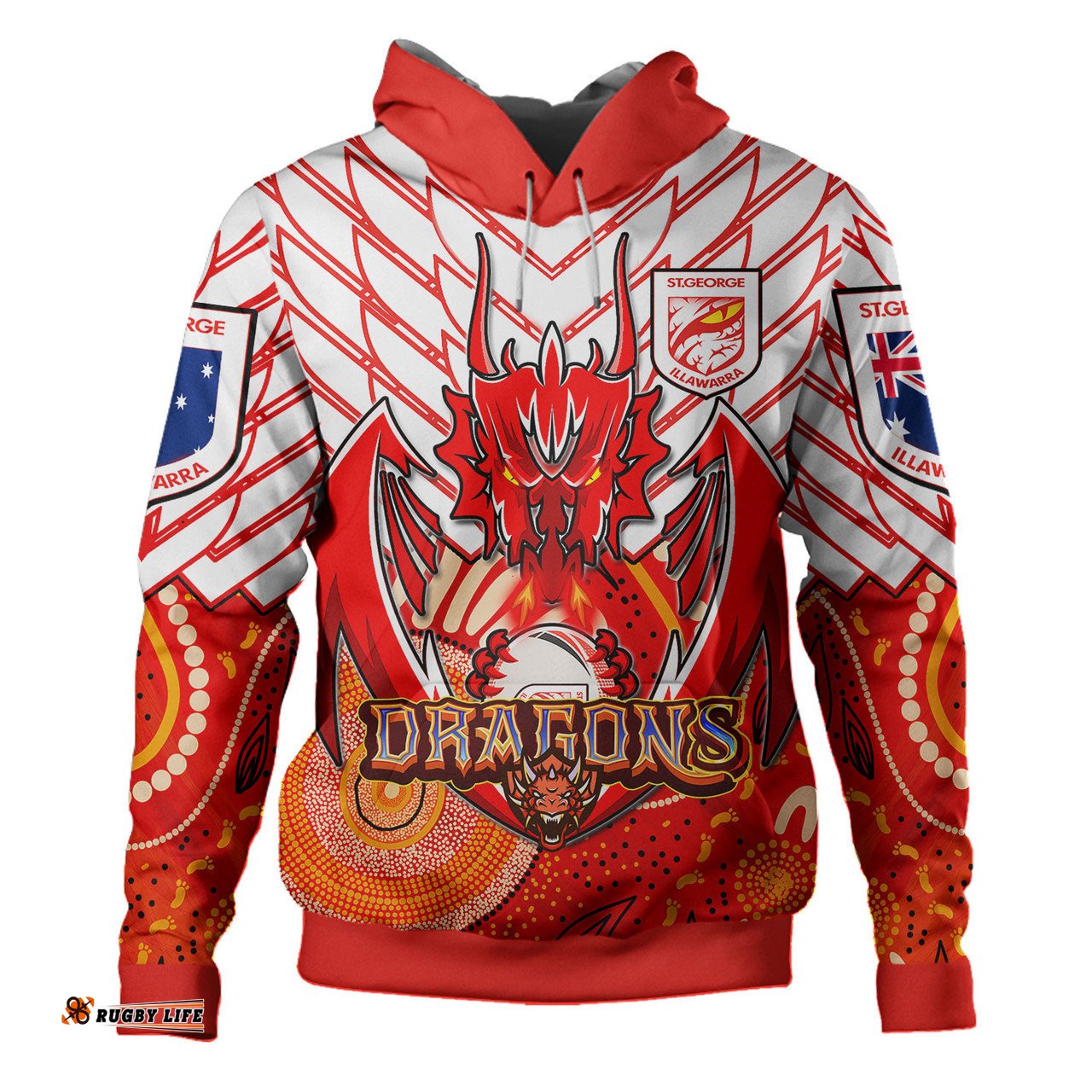 st. george illawarra dragons custom hoodie - indigenous super st george team with australia flag hoodie