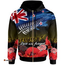 new zealand warriors anzac day hoodie - soldier with poppies flowers