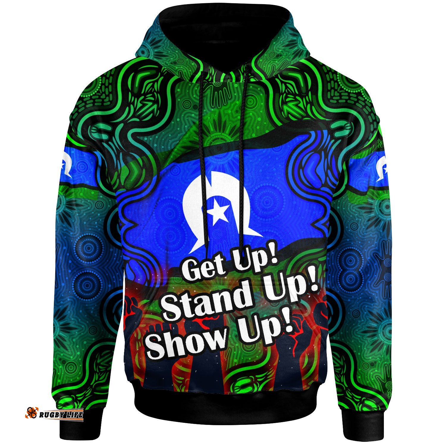 australia naidoc week hoodie custom black raised hands with aboriginal inspired patterns hoodie