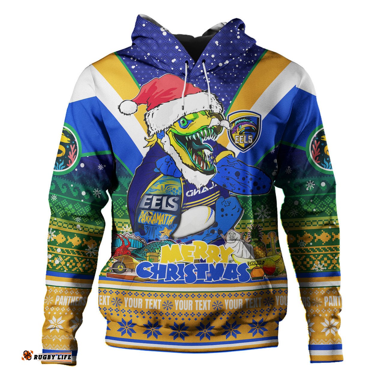 parramatta eels christmas custom hoodie - parramatta eels santa aussie big things christmas hoodie