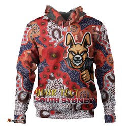 south sydney rabbitohs hoodie - custom anzac souths with aboriginal inspired poppy flowers hoodie
