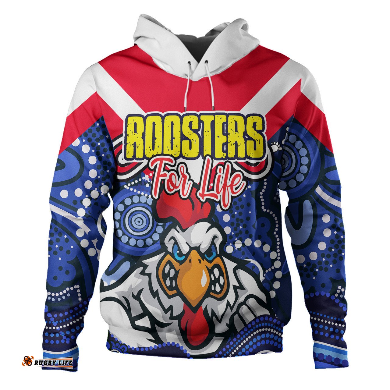 sydney roosters custom hoodie - roosters for life with aboriginal style hoodie
