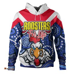 sydney roosters custom hoodie - roosters for life with aboriginal style hoodie