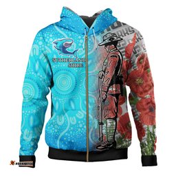 australia sutherland shire hoodie - anzac soldier sharks mascot style hoodie