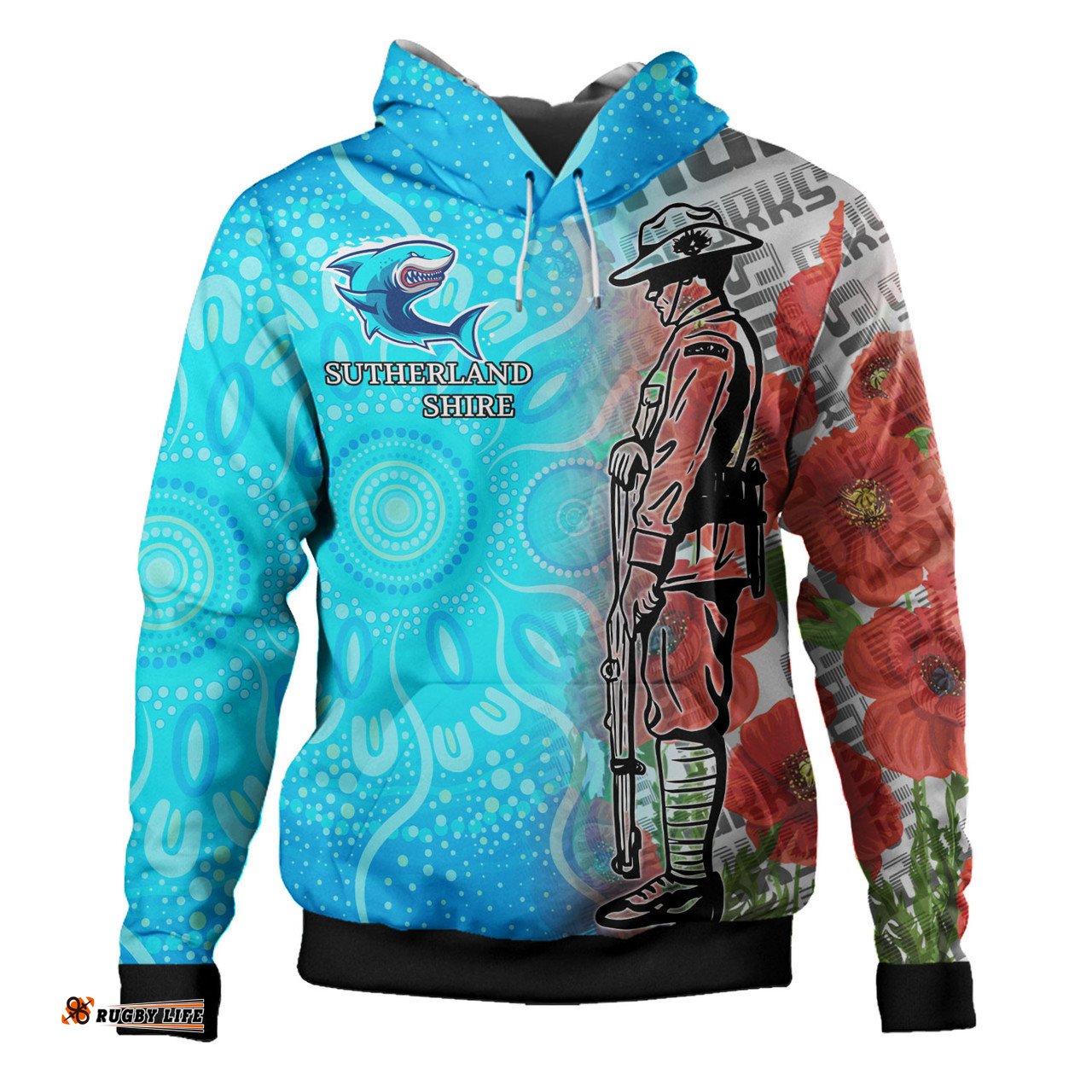 australia sutherland shire hoodie - anzac soldier sharks mascot style hoodie