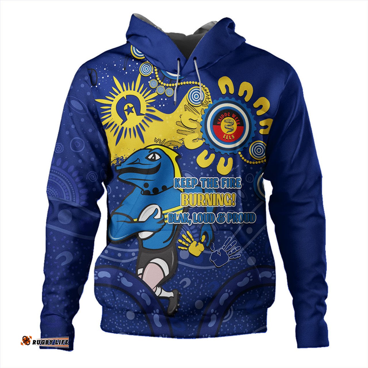 parramatta eels hoodie aboriginal indigenous naidoc week dreamtime dot painting with flag