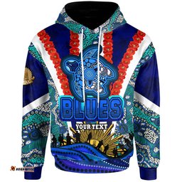 blues rugby hoodie - custom anzac aussie blues and aboriginal inspired pattern hoodie