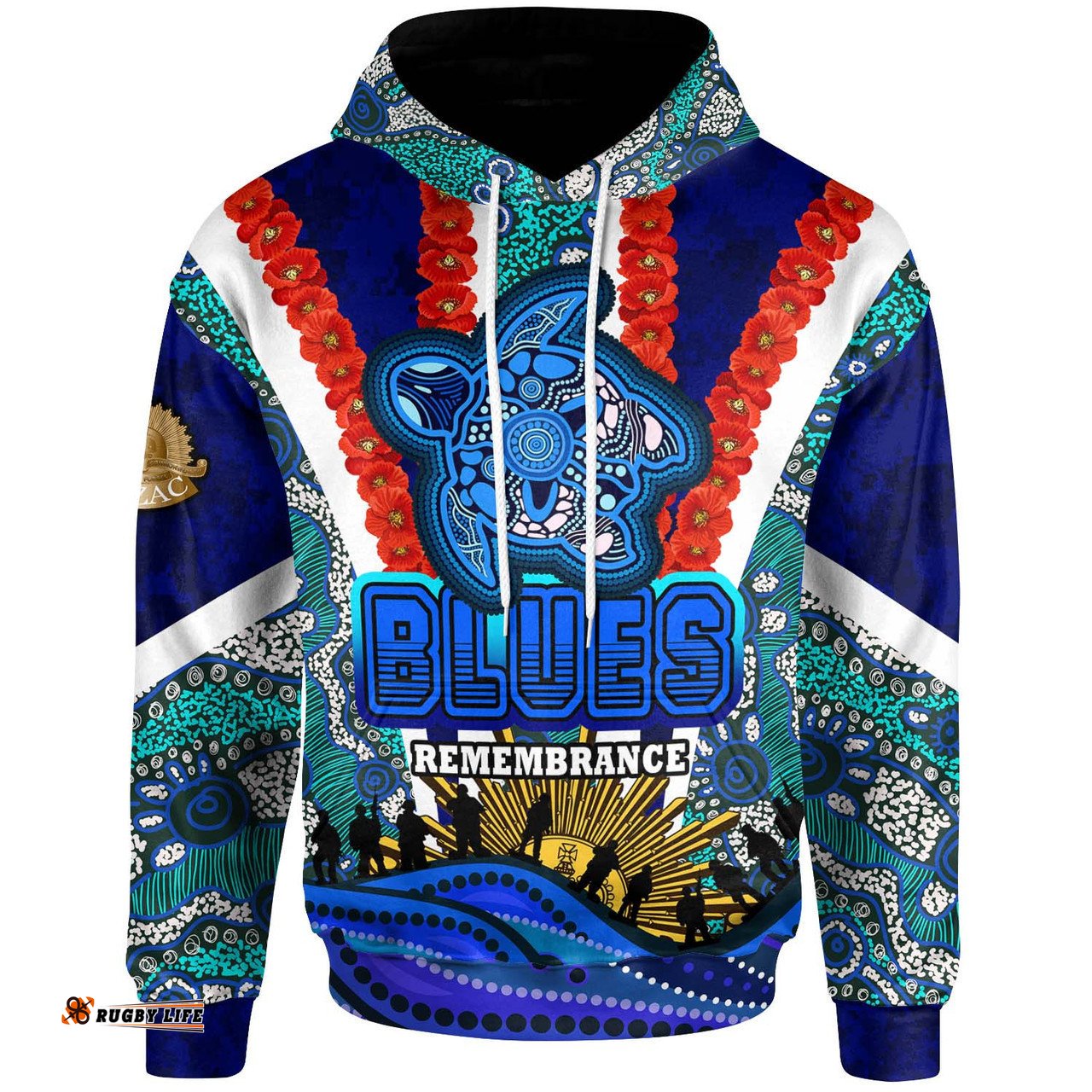 blues rugby hoodie - custom anzac aussie blues and aboriginal inspired pattern hoodie