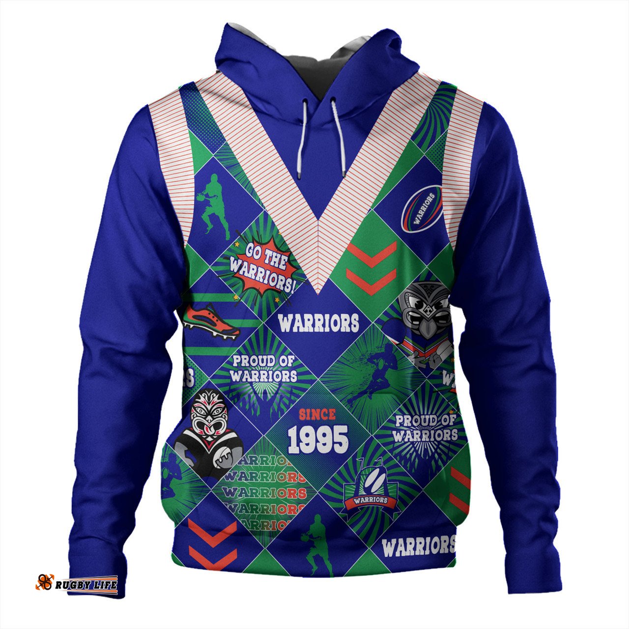 new zealand warriors sport hoodie - argyle patterns style tough fan rugby for life