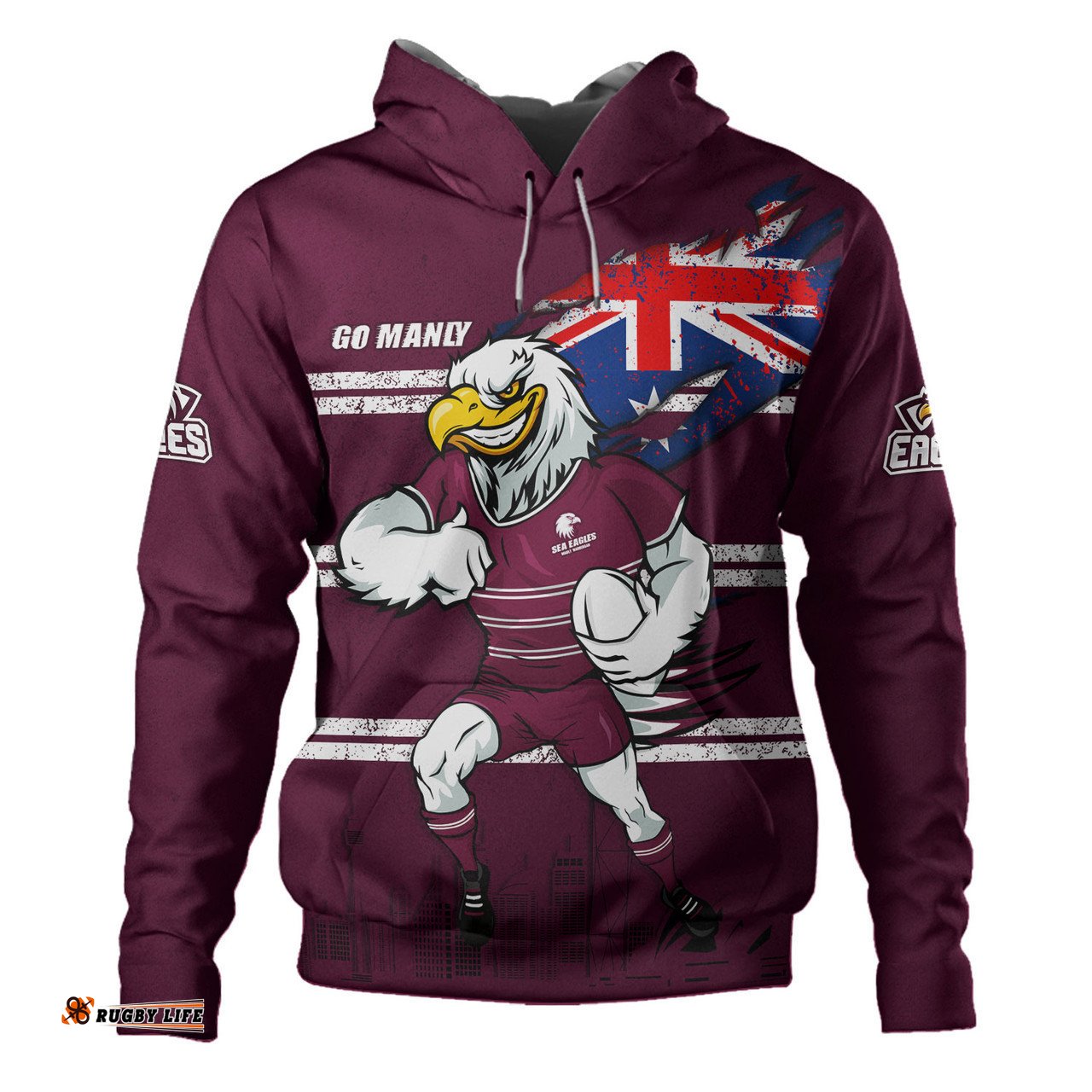 manly warringah sea eagles hoodie custom for die hard fan australia flag scratch style