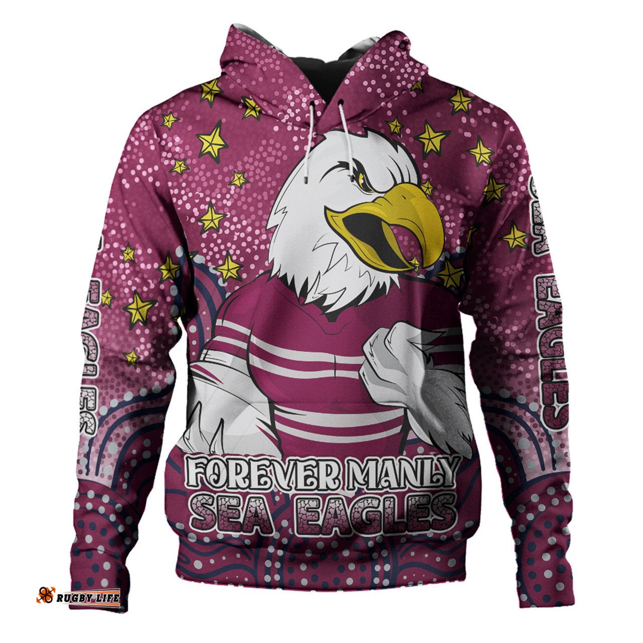 manly warringah sea eagles custom hoodie - custom with aboriginal inspired style of dot painting patterns  hoodie