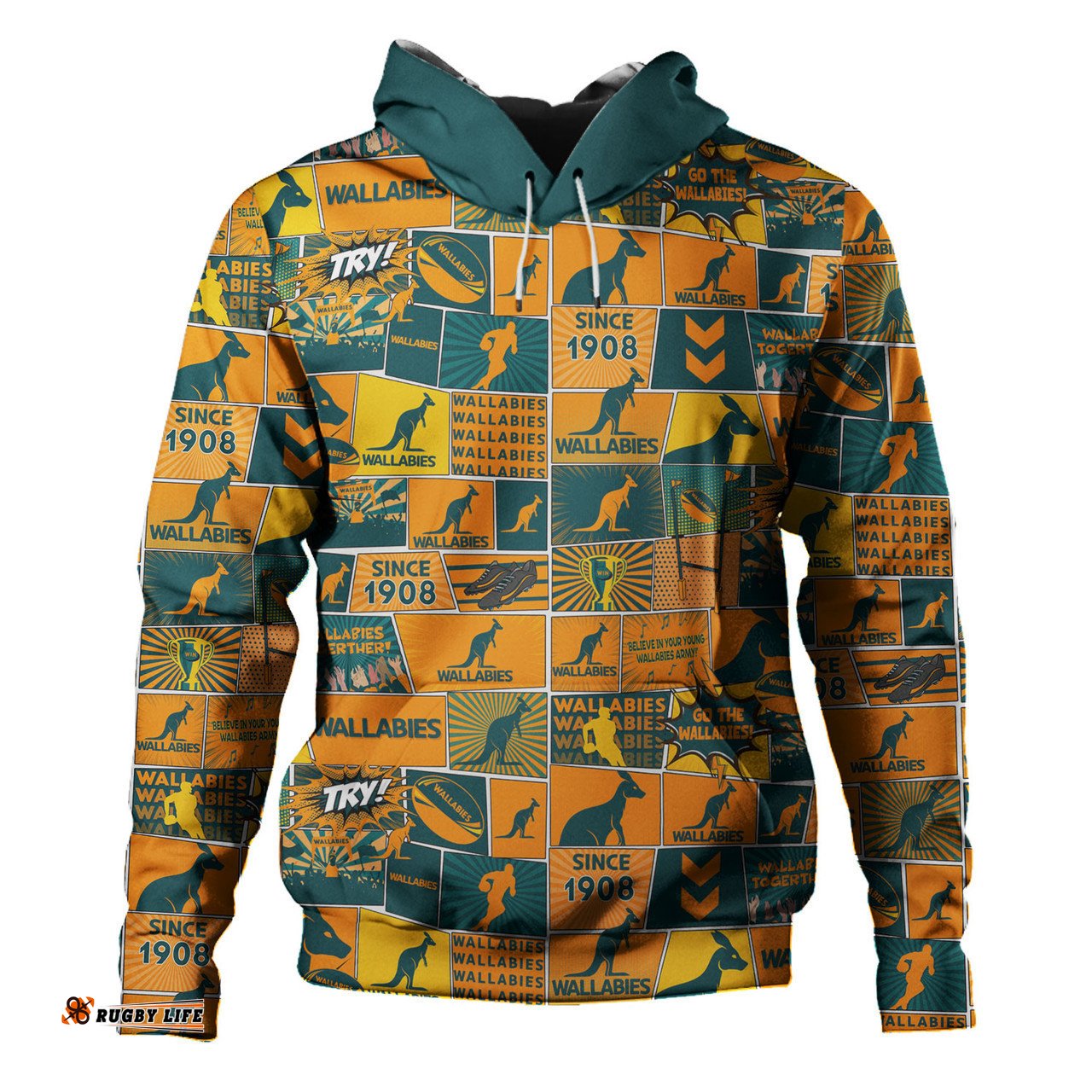 wallabies sport hoodie - team of us die hard fan supporters comic style
