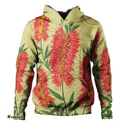 australia flowers aboriginal hoodie - aboriginal painting red bottle brush tree hoodie