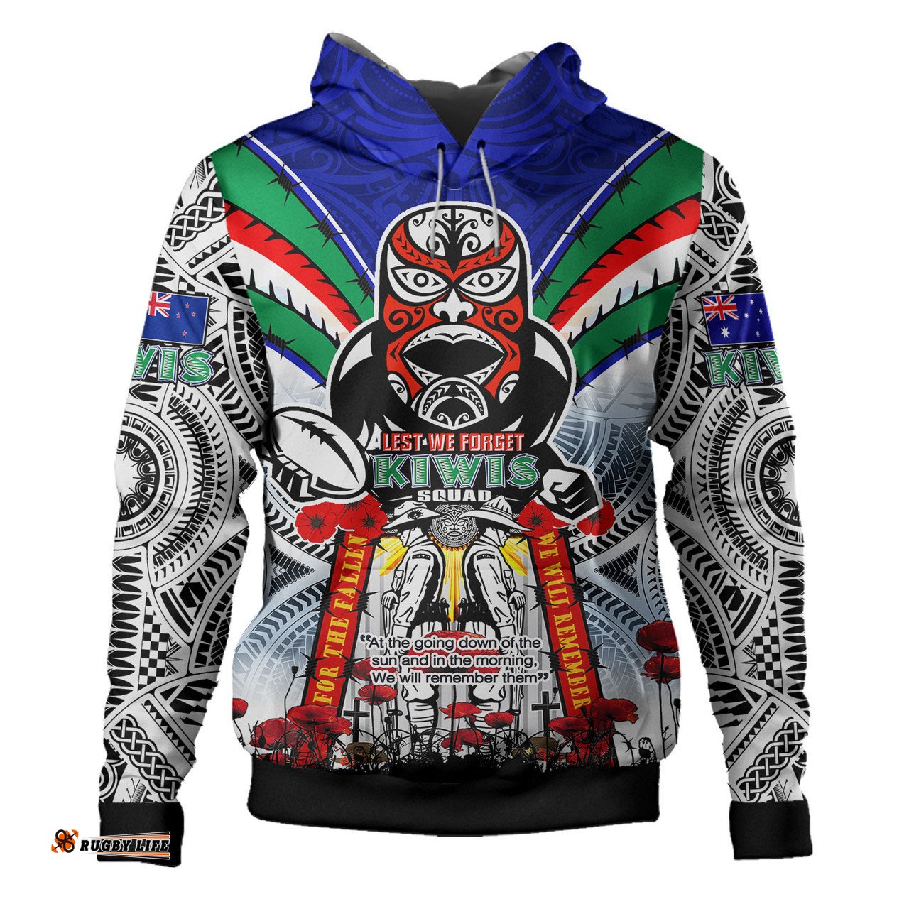 new zealand warriors anzac custom hoodie - remembrance kiwis lest we forget anzac poppy hoodie