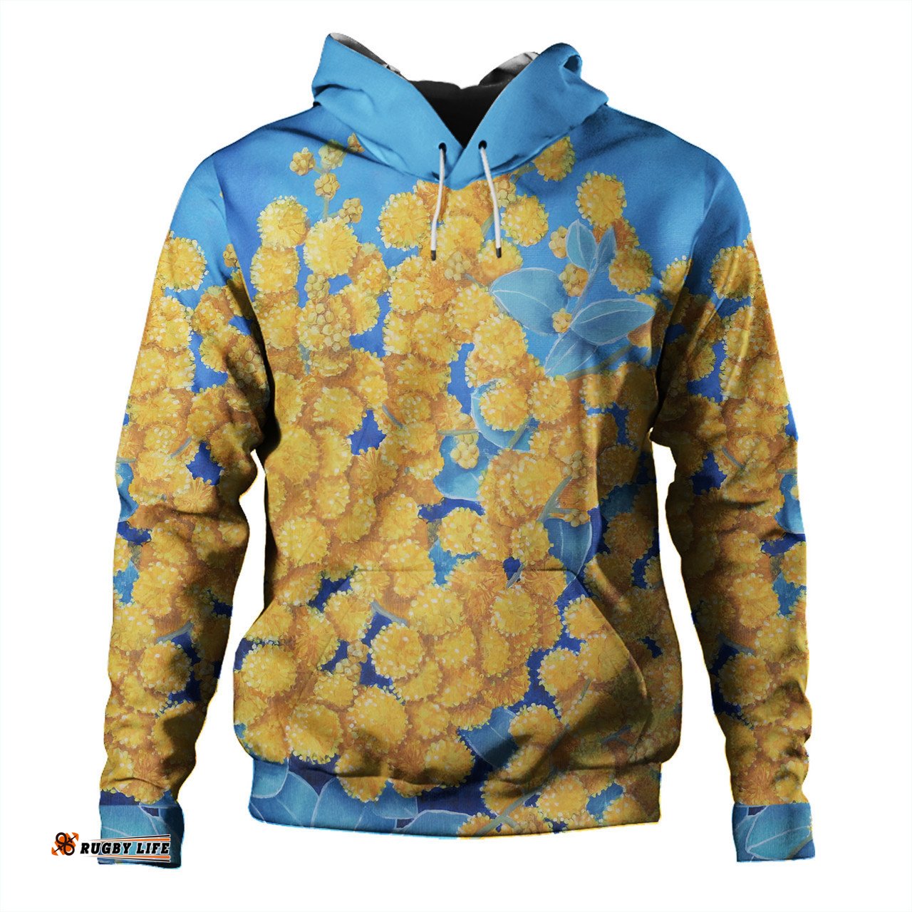 australia golden wattle hoodie - golden wattle blue background oil painting art hoodie