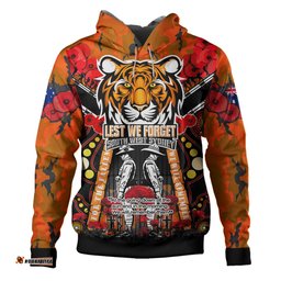 wests tigers anzac custom hoodie - remembrance wests tigers anzac day with poppy flower