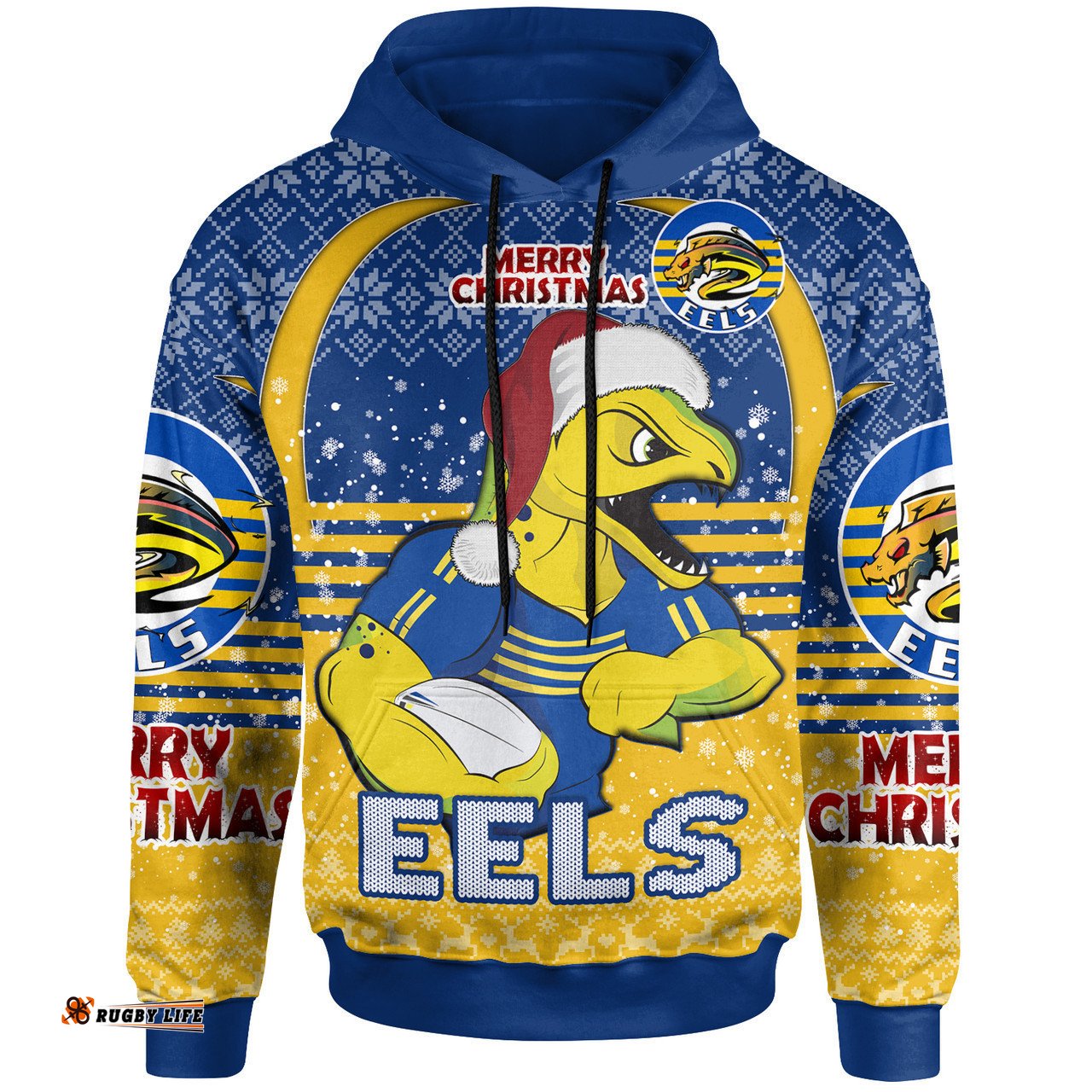 parramatta eels christmas hoodie - custom parramatta eels merry christmas with snowflake pattern hoodie