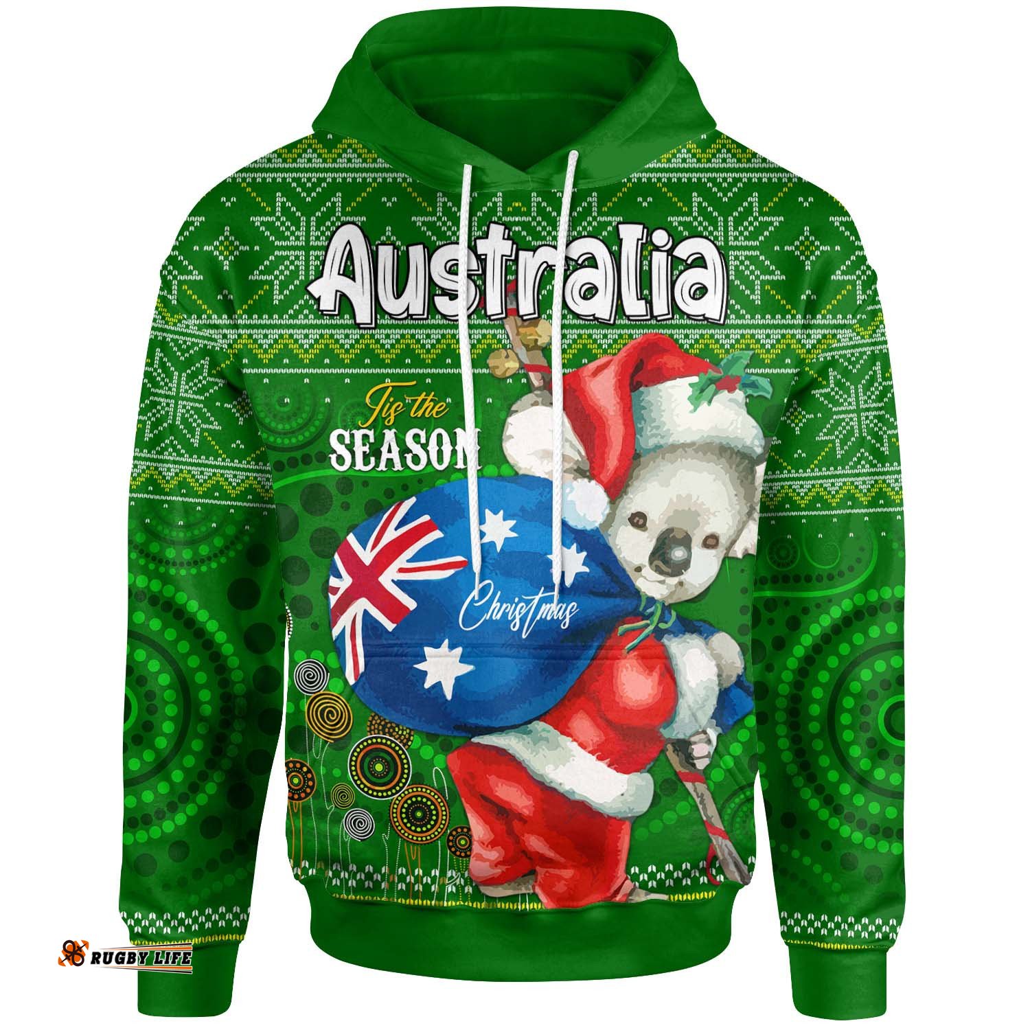 aboriginal christmas hoodie custom australia koala ugly christmas with aboriginal inspired green hoodie