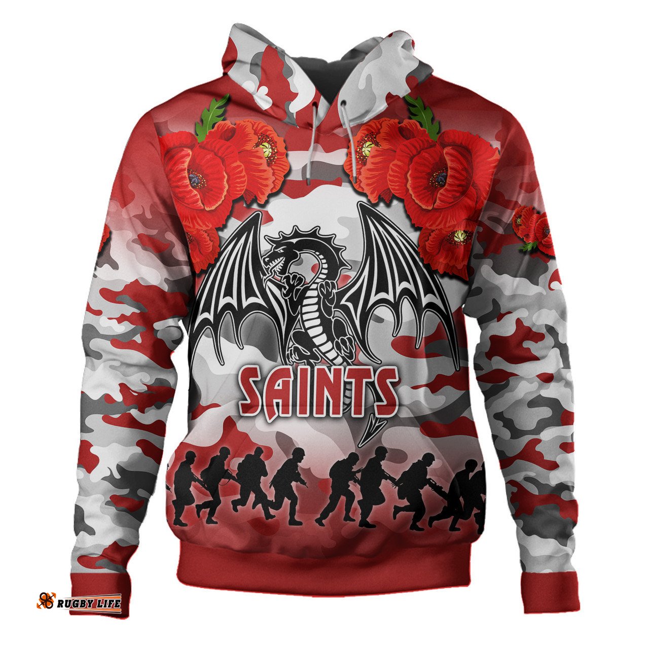 st. george illawarra dragons anzac custom hoodie - poppies flower saint lest we forget hoodie red