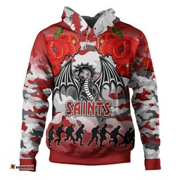 st. george illawarra dragons anzac custom hoodie - poppies flower saint lest we forget hoodie red
