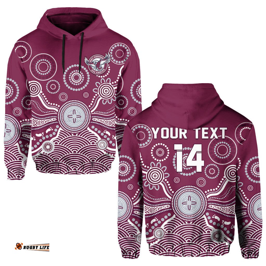 custom text and number sea eagles hoodie manly warringah 1946 indigenous painting