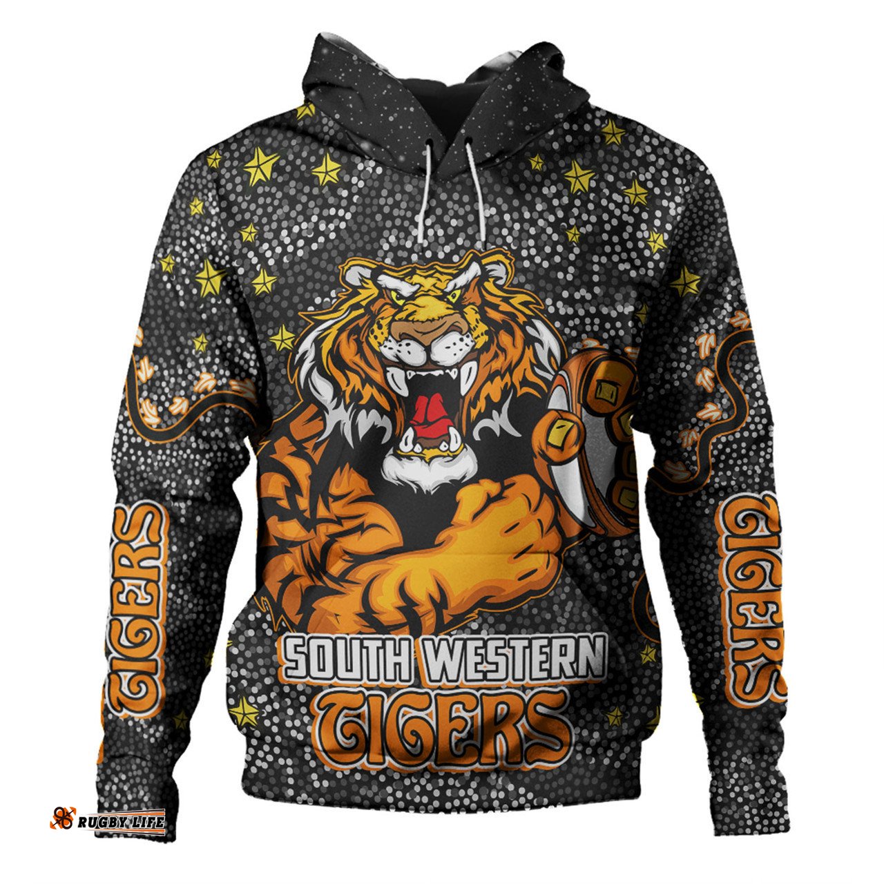 wests tigers custom hoodie - team with dot and star patterns for tough fan hoodie