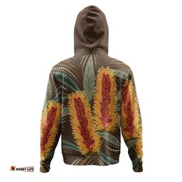 australia flowers aboriginal hoodie - aboriginal dot art with yellow banksia flower hoodie
