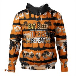 wests tigers hoodie - eat sleep repeat with tropical patterns