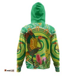 australia aboriginal hoodie - brolga bird dancing with australia native flowers v2 hoodie