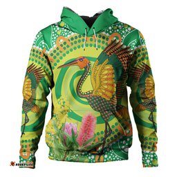 australia aboriginal hoodie - brolga bird dancing with australia native flowers v2 hoodie