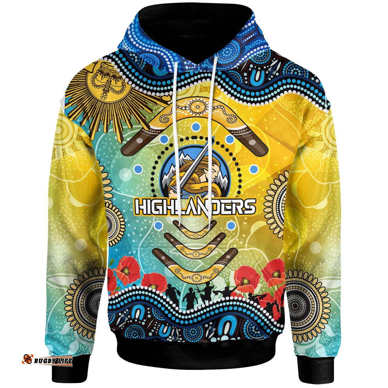 otago highlanders rugby hoodie - anzac otago highlanders aboriginal inspired pattern hoodie