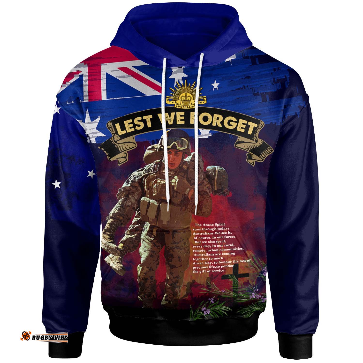 australia anzac day hoodie custom lest we forget rosemary soldier anzac spirit hoodie