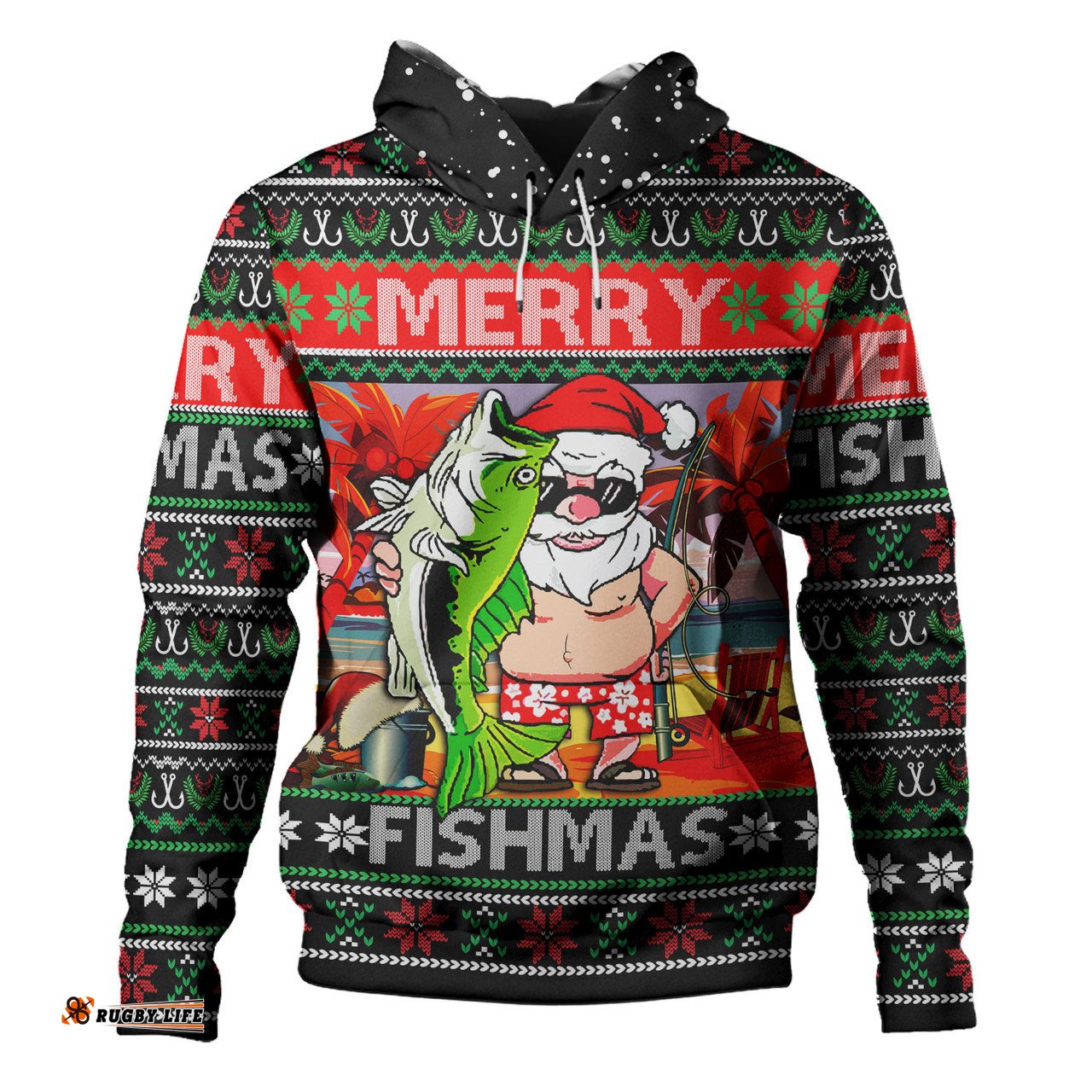 australia christmas fishing hoodie - merrry fishmas angler santa claus hoodie