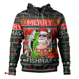 australia christmas fishing hoodie - merrry fishmas angler santa claus hoodie