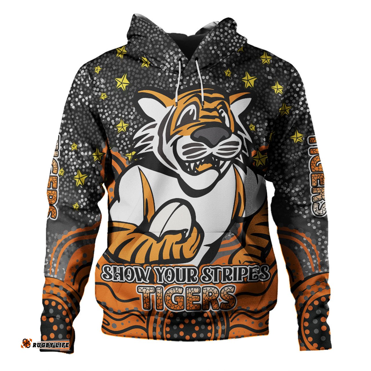 wests tigers custom hoodie - custom with aboriginal inspired style of dot painting patterns  hoodie