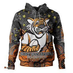 wests tigers custom hoodie - custom with aboriginal inspired style of dot painting patterns  hoodie