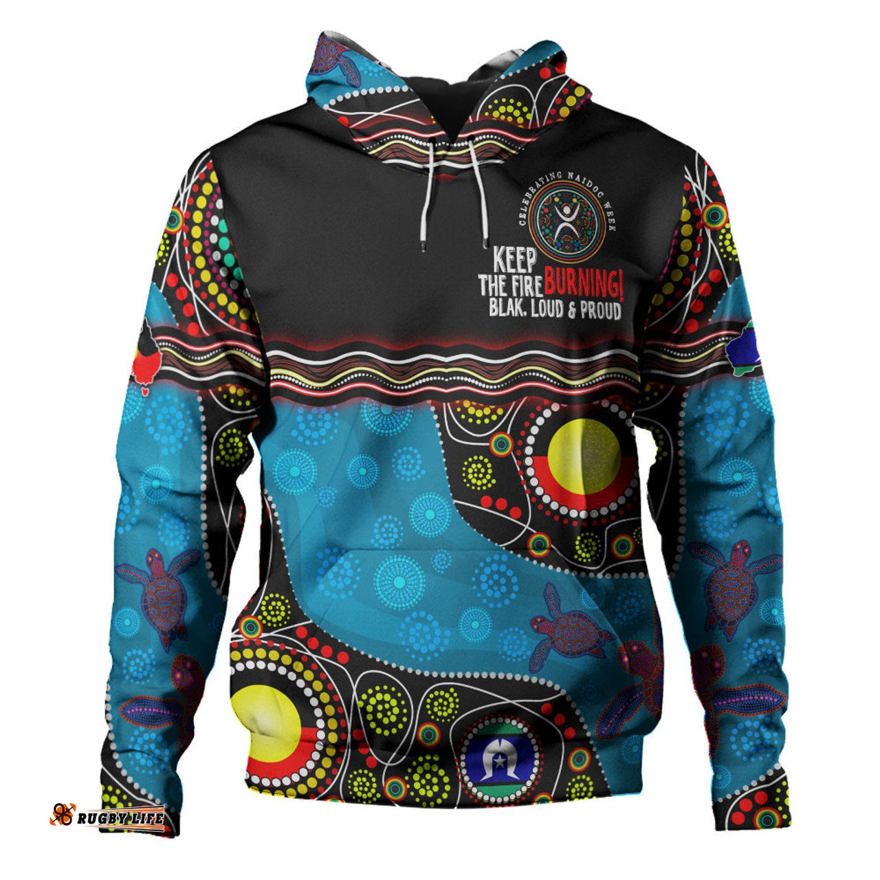 australia hoodie custom naidoc week culture art with river and tortoise aboriginal