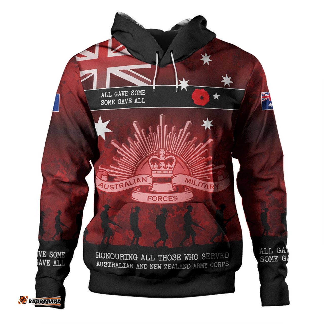 australia anzac day hoodie - australia and new zealand warriors all gave some some gave all red hoodie