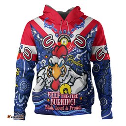 sydney roosters hoodie custom naidoc keep the fire burning! blak, loud & proud home jersey