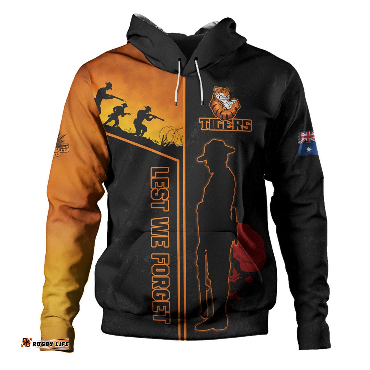 wests tigers hoodie - anzac day lest we forget poppy