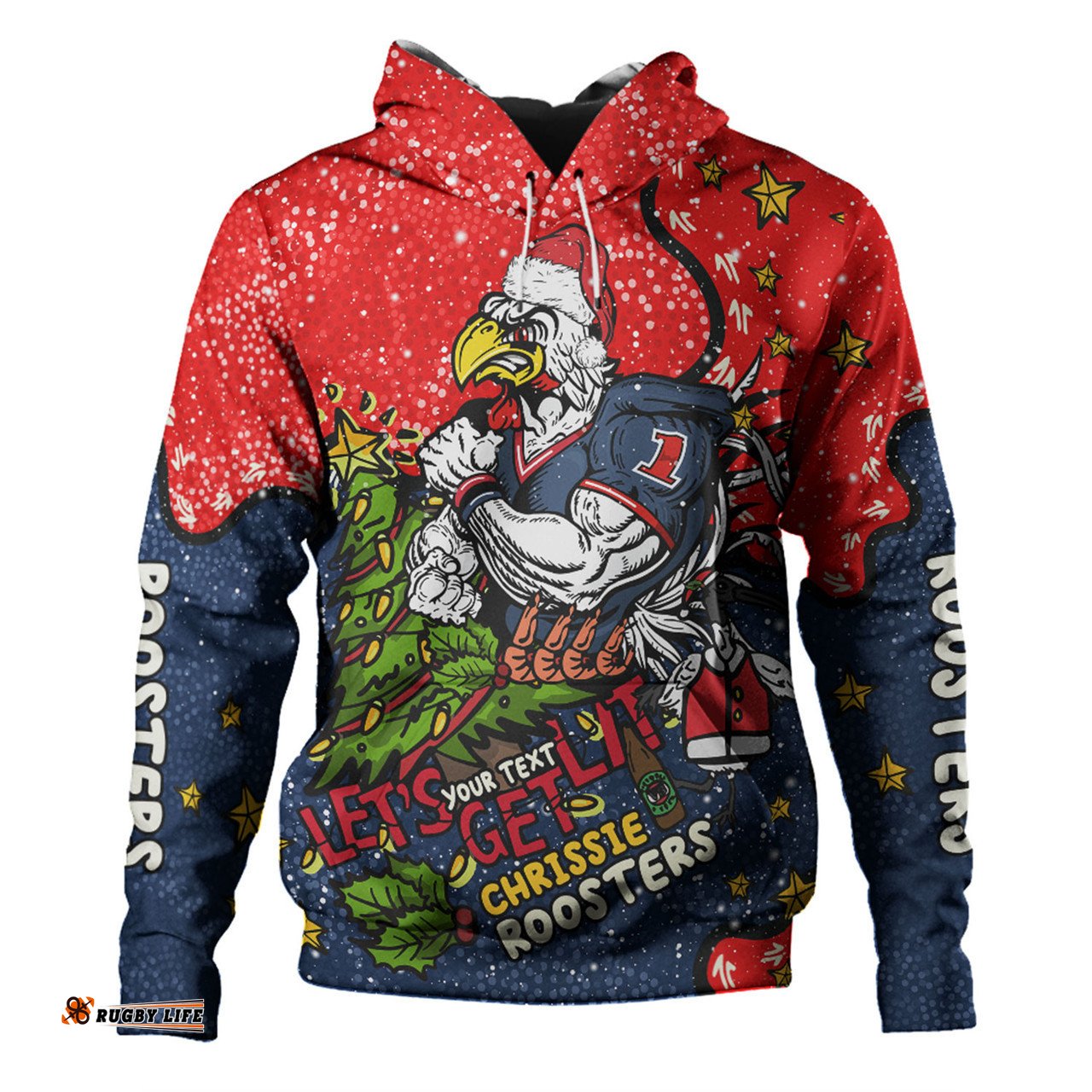 sydney roosters christmas custom hoodie - let's get lit chrisse pressie hoodie