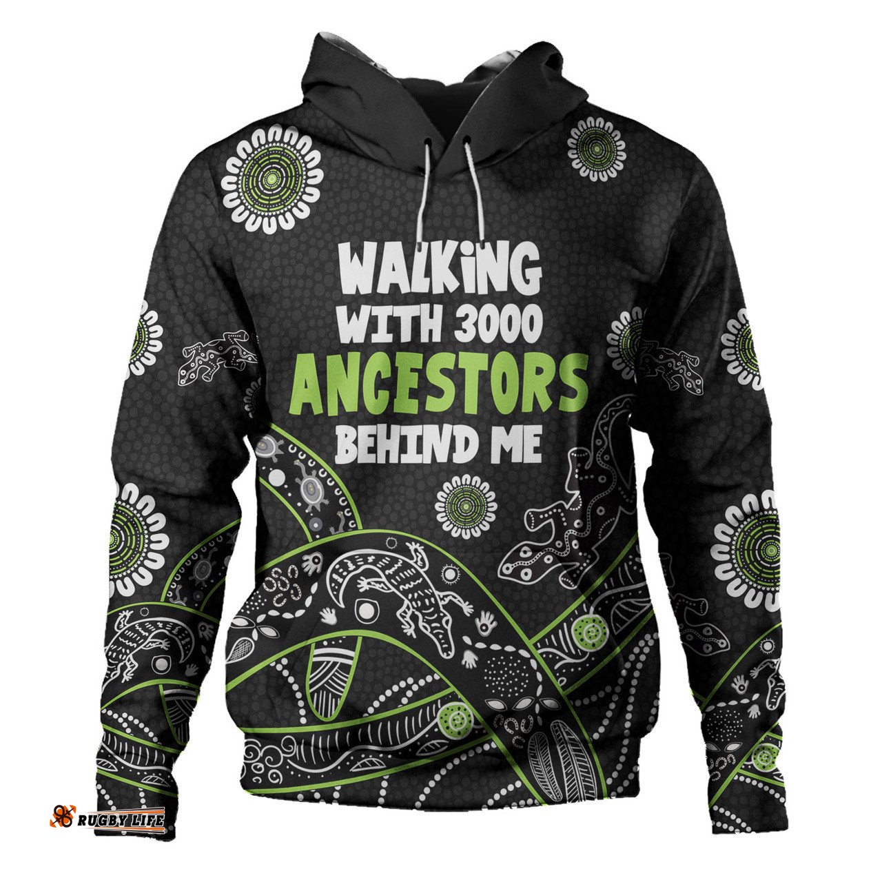 australia aboriginal hoodie - walking with 3000 ancestors behind me black and green patterns hoodie