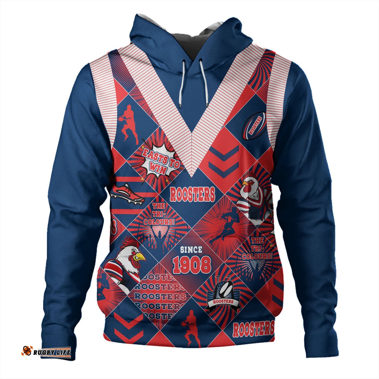 sydney roosters hoodie - argyle patterns style tough fan rugby for life