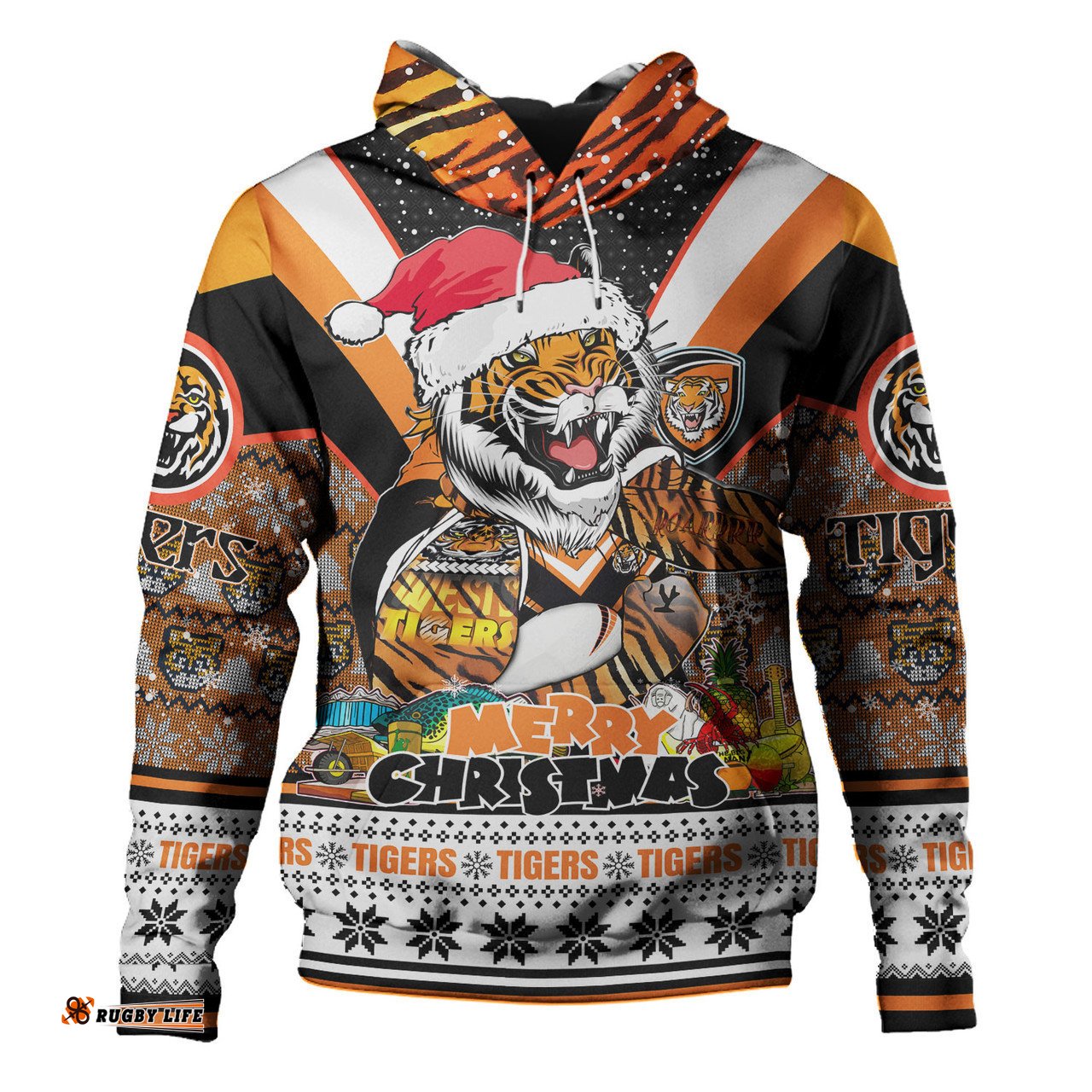 wests tigers christmas custom hoodie - tigers santa aussie big things hoodie