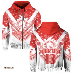 custom text and number swans football hoodie est 1874 aboriginal boomerang sydney bloods