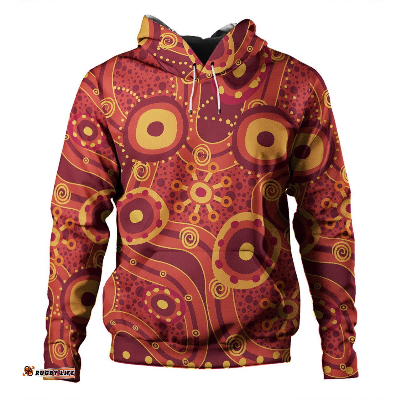 australia aboriginal hoodie - red aboriginal dot art inspired hoodie